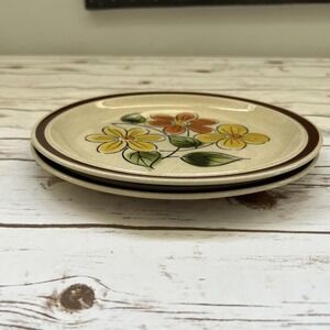 Stonebridge Priscilla Lane  7.5" Salad Plates Brown Floral Stoneware Set of 2